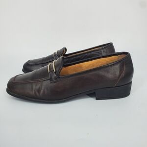 Bellini Dijon Loafers 9M Brown Leather Square Toe Bit Slip On Flats Comfort Shoe